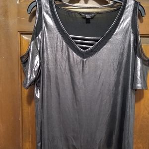 Rock & Republic metallic open shoulder top.
